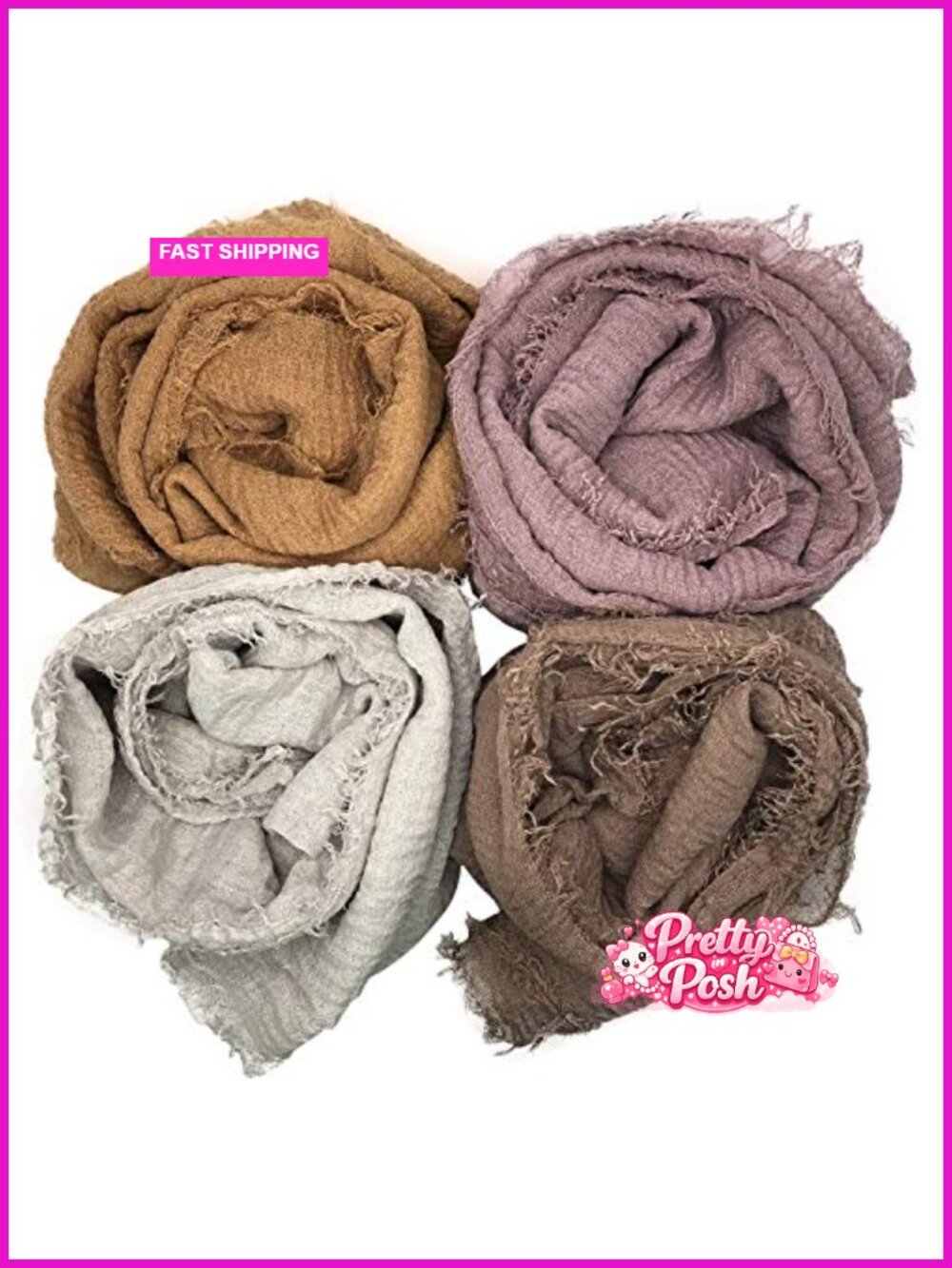 Cotton Hemp Shawl Wrap Long Scarf 4 Piece Set Lightweight